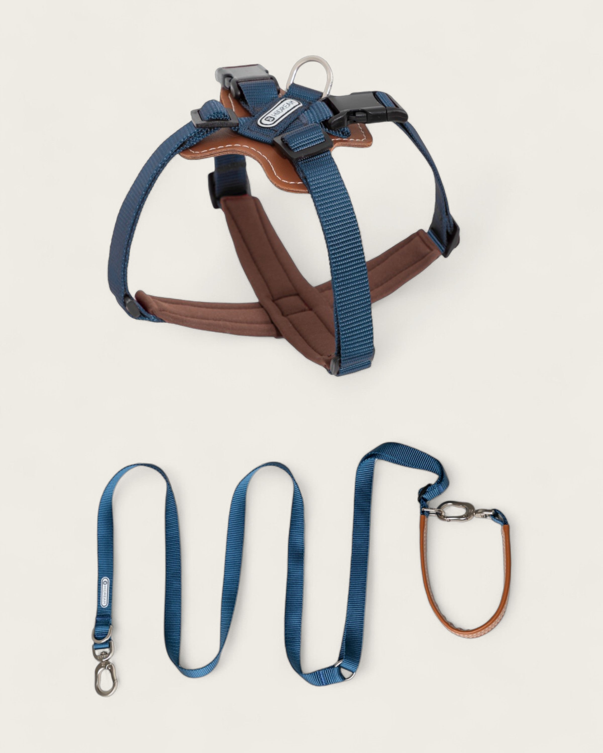 Bobo Leather X-Shaped Dog Harness Walk Set blue