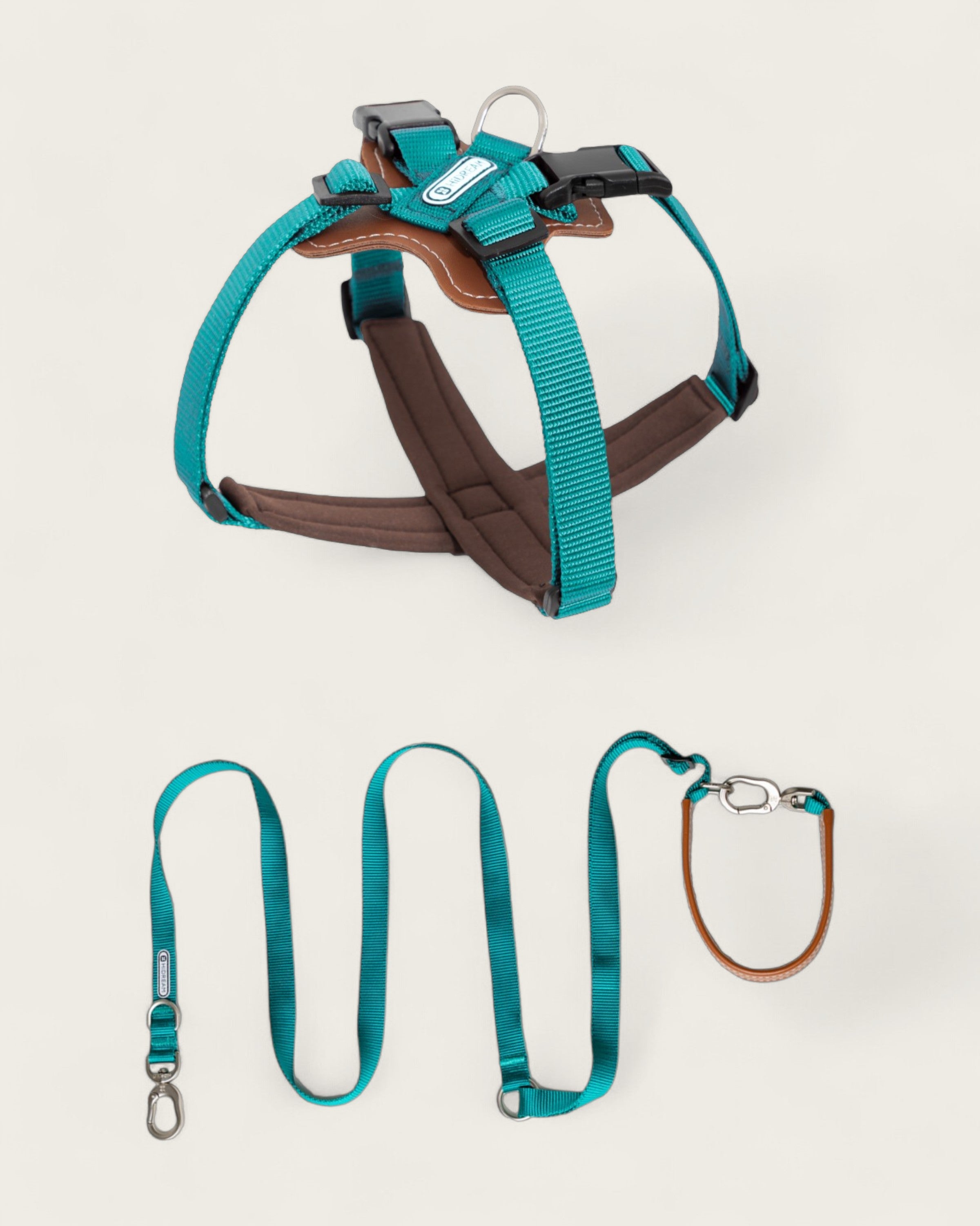 Bobo Leather X-Shaped Dog Harness Walk Set green