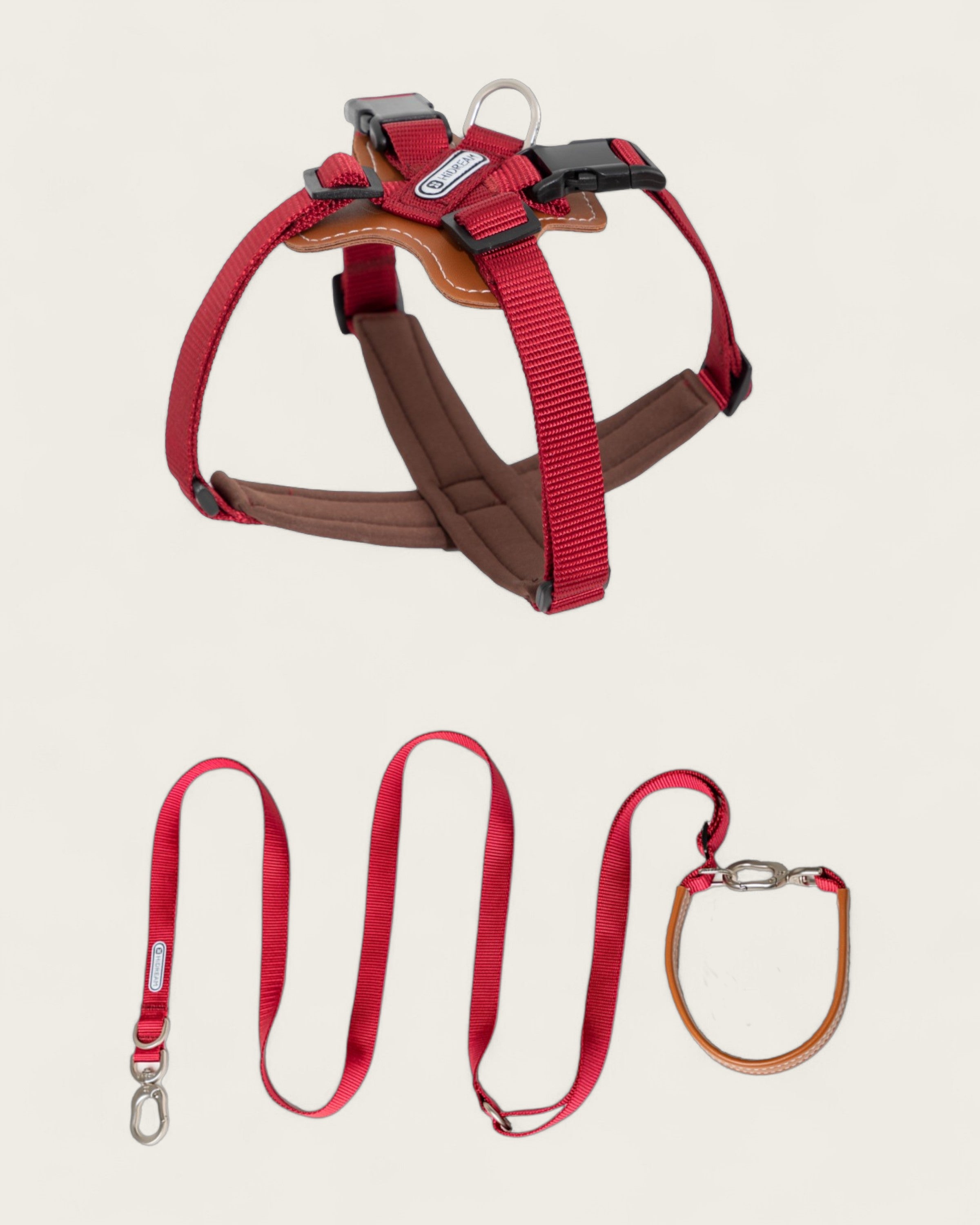 Bobo Leather X-Shaped Dog Harness Walk Set red