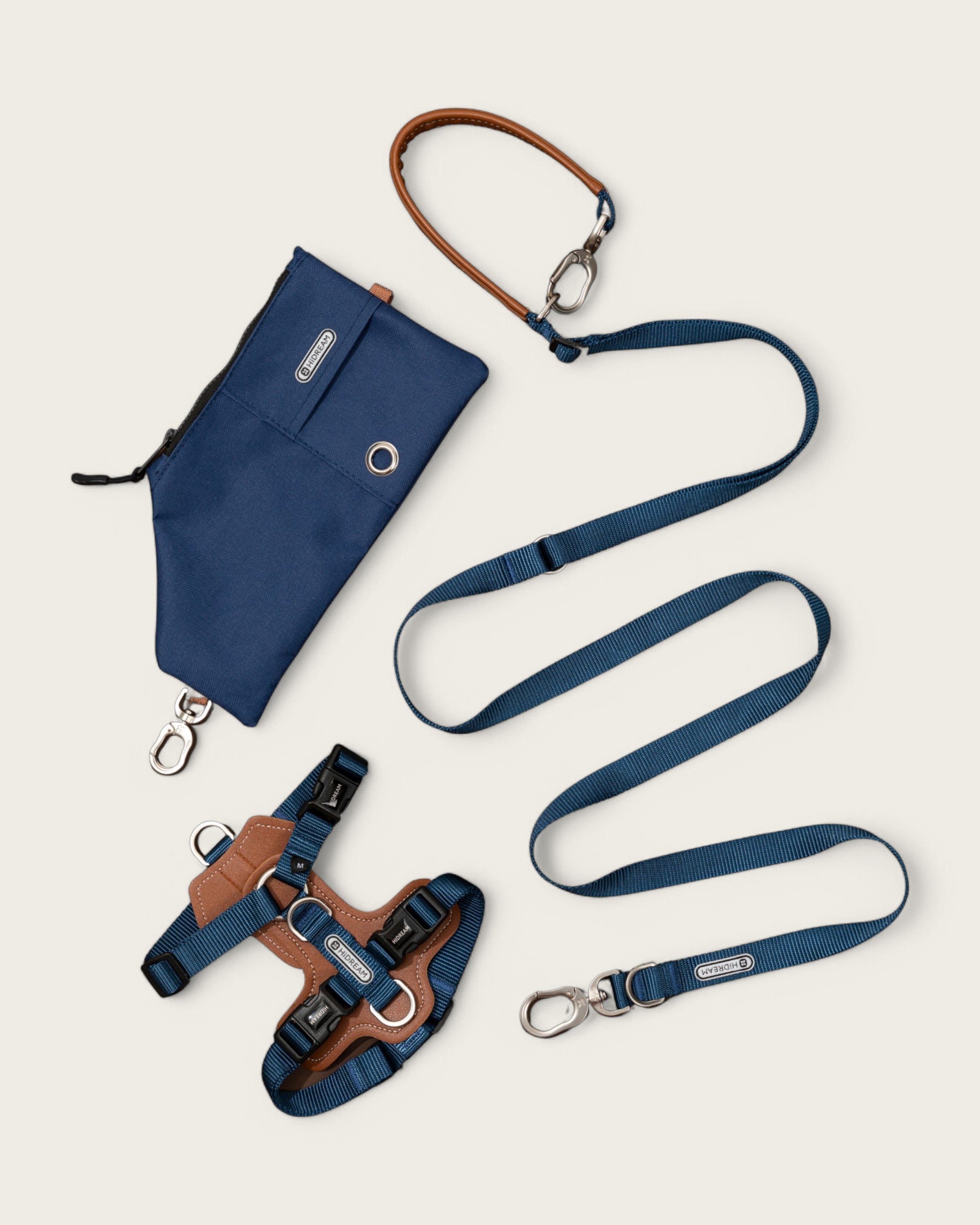 Bobo Leather h-Shaped Dog Harness Walk Set blue