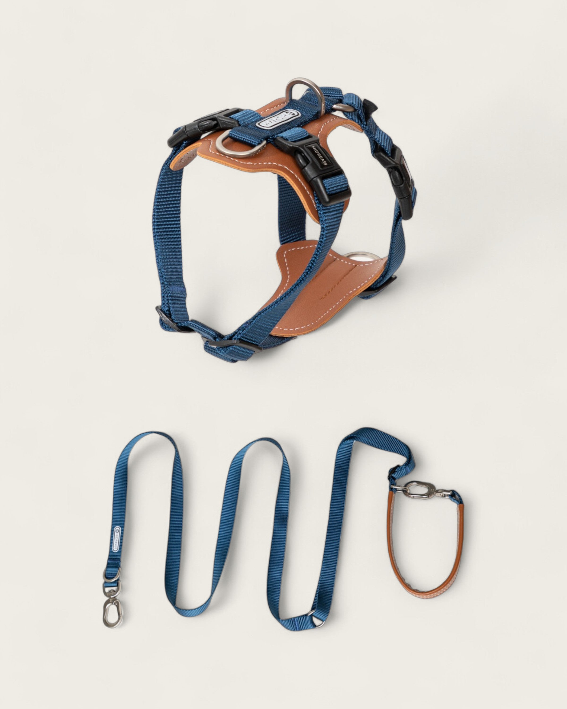 Bobo Leather h-Shaped Dog Harness Walk Set blue 2