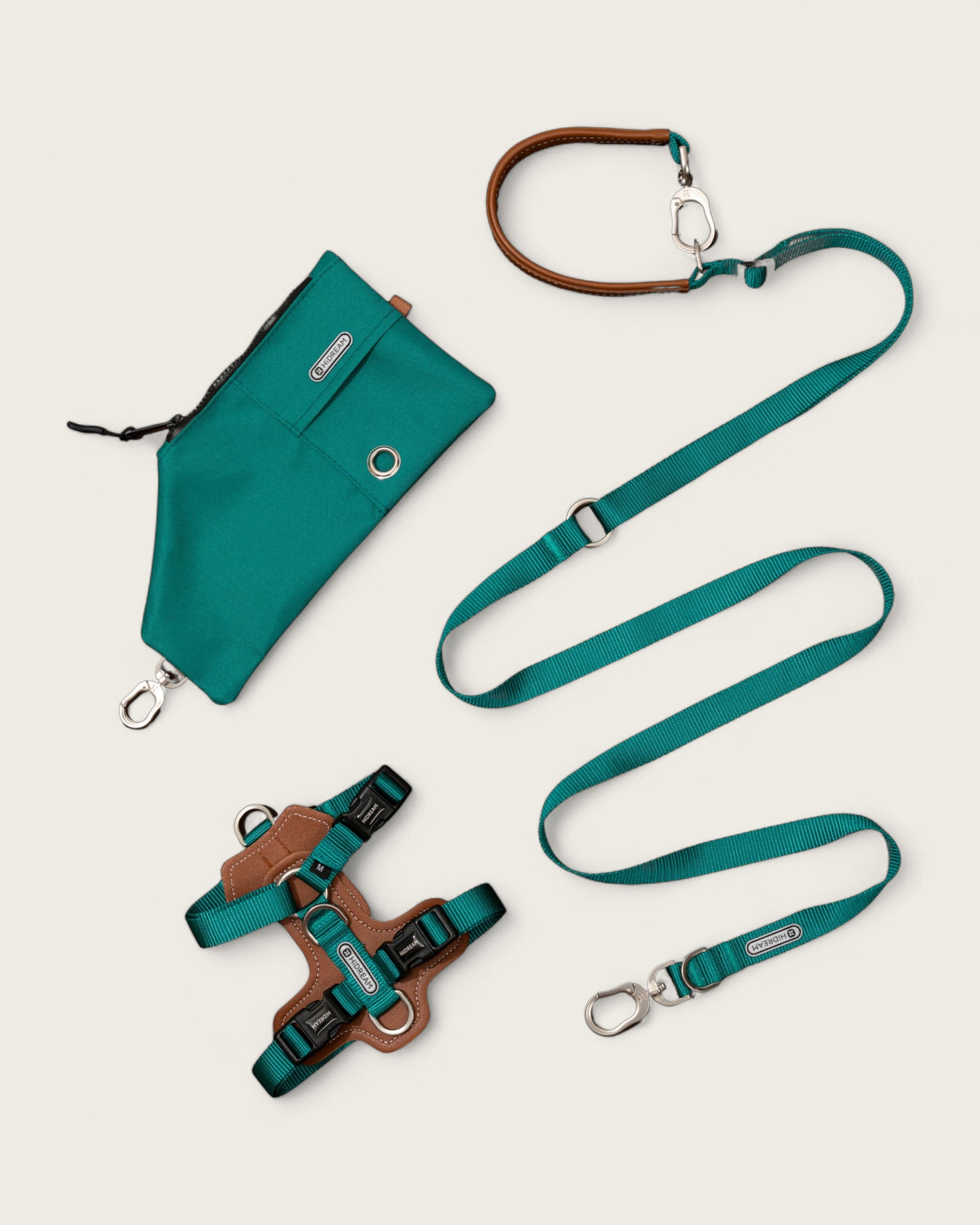 Bobo Leather h-Shaped Dog Harness Walk Set green