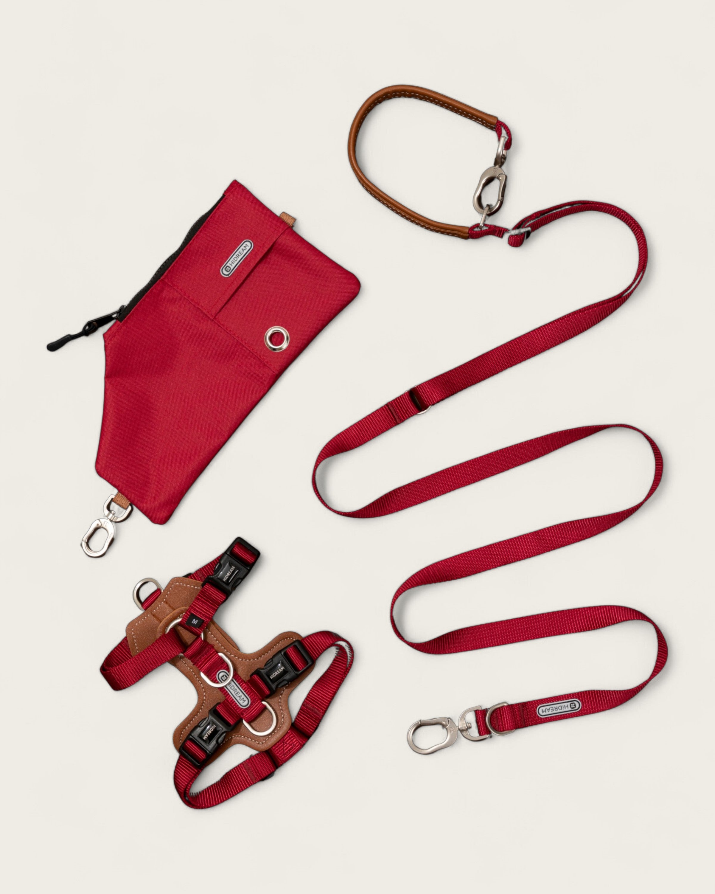 Bobo Leather h-Shaped Dog Harness Walk Set red