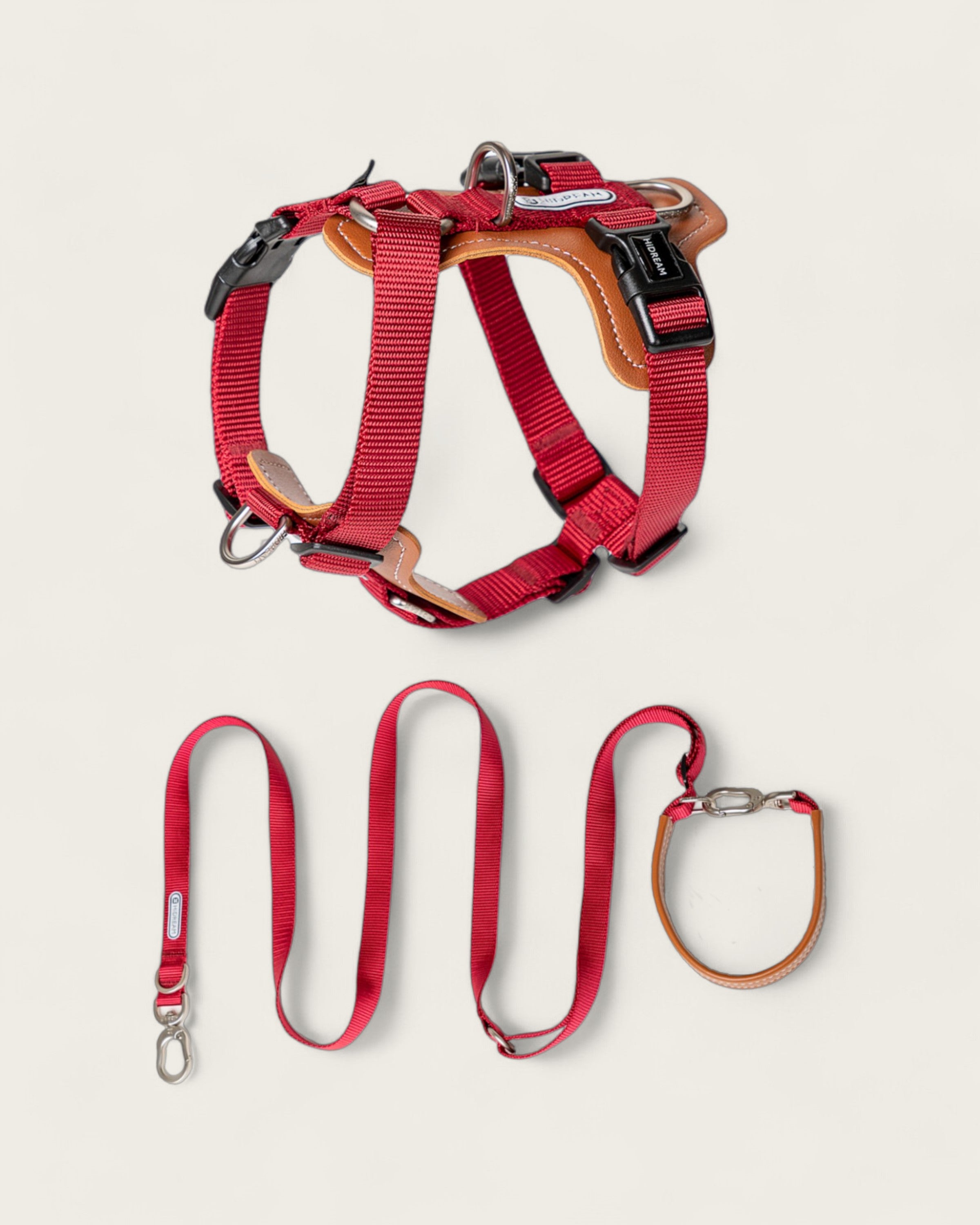 Bobo Leather h-Shaped Dog Harness Walk Set red 2